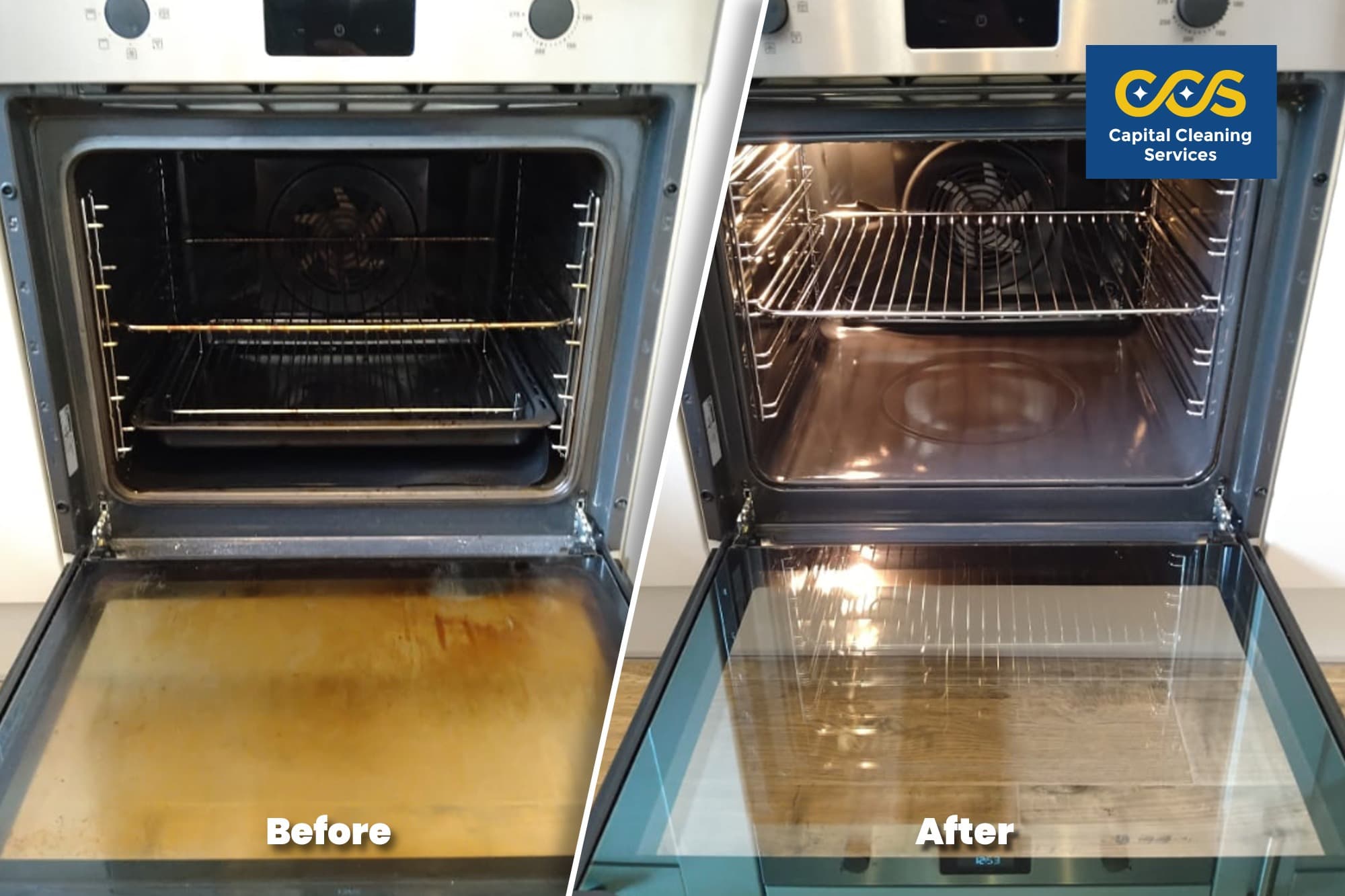 Before and after of a paved area cleaned and sealed by CCS