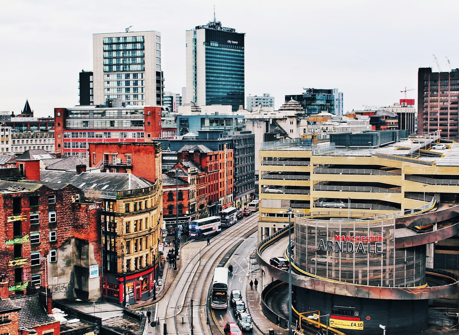 Manchester city centre with City Tower and the Arndale
